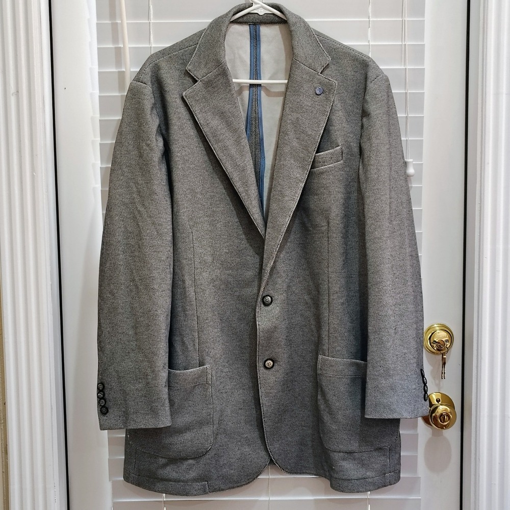 RYE 51 Blazer Mens 48 Grey Luxe Collection Sport Coat Textured Two Button Jacket